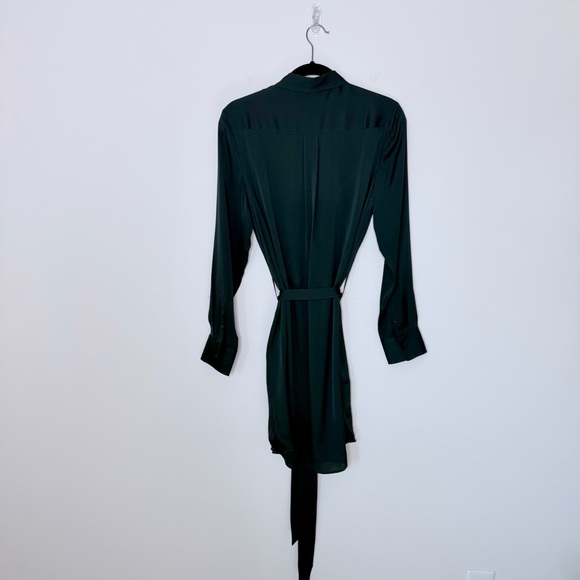 Quince Washable Stretch Silk Shirt Dress in Forest Green office luxury luxe feel - Picture 8 of 13